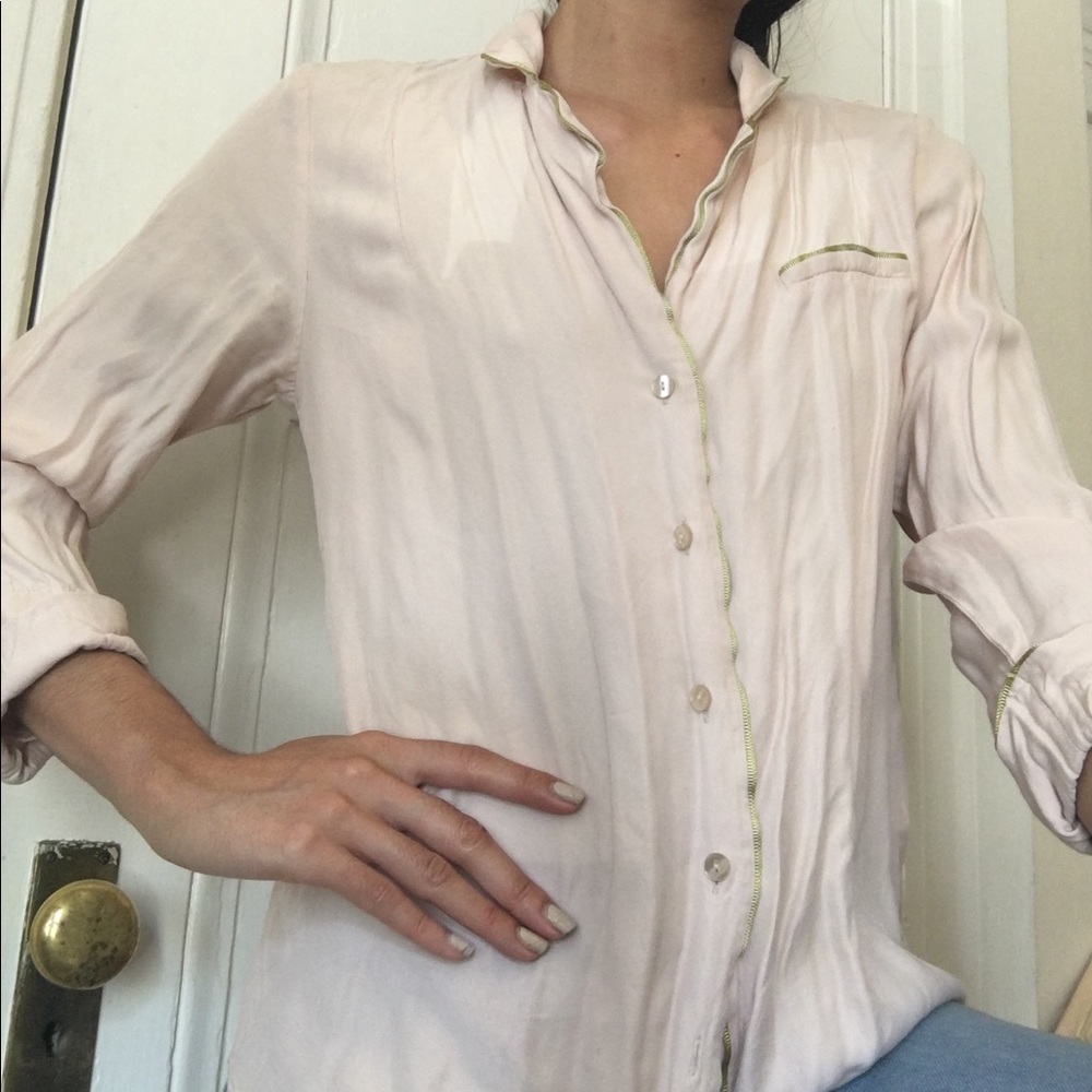 Long sleeve button down with green line
